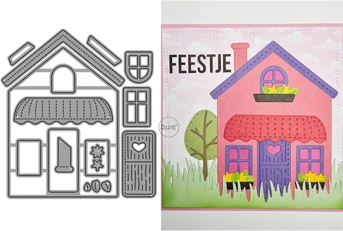 Vista 12 de DzIxY Casas Troqueles de corte de metal para kit de fabricación de tarjetas, troquelados de papel en relieve, plantillas de máquina de álbumes