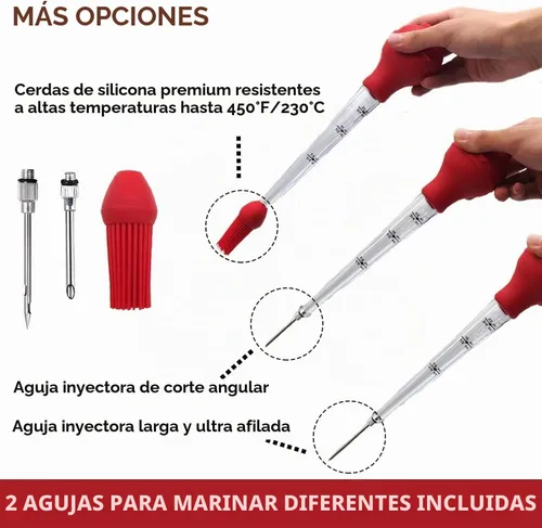 Vista 6 de KAYCROWN Turkey Baster - Bombilla de silicona de calidad comercial que incluye 2 agujas inyectoras de adobo de carne con cepillo de barbacoa y Rojo