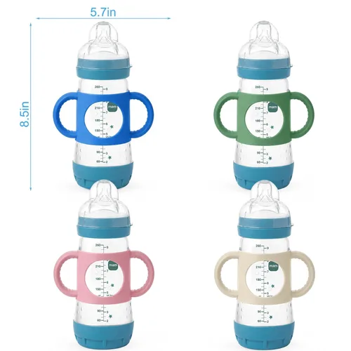 Vista 2 de BUSOHA Paquete de 2 fundas de silicona para biberón de silicona MAM Azul + verde