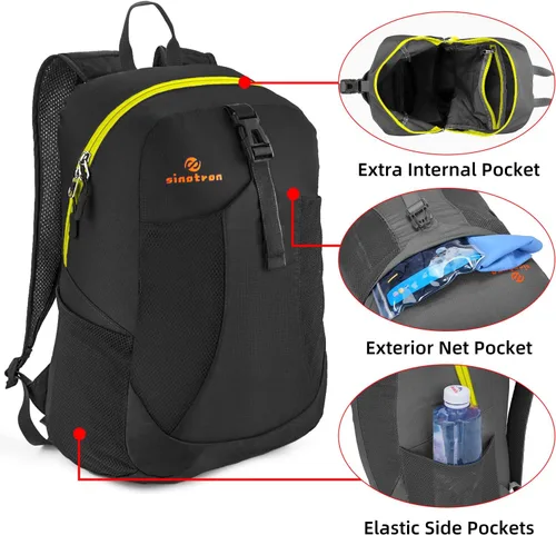 Vista 3 de Sinotron - Mochila de senderismo ligera y plegable de 22 l, mochila pequeña de senderismo, mochila de día para mujeres, hombres, viajes, camping