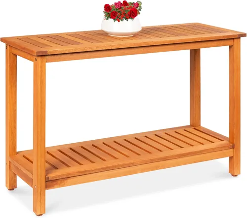 Vista 10 de Best Choice Products - Mesa consola de madera de eucalipto de 48 pulgadas con 2 estantes, organizador de almacenamiento multifuncional
