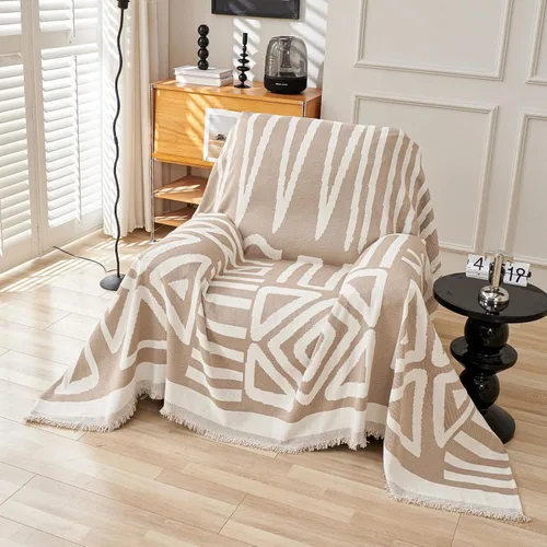 Vista 47 de VClife Funda para silla con acento azteca bohemio de 59 x 71 pulgadas, funda reversible y lavable de felpilla para sillón, color marrón castaño