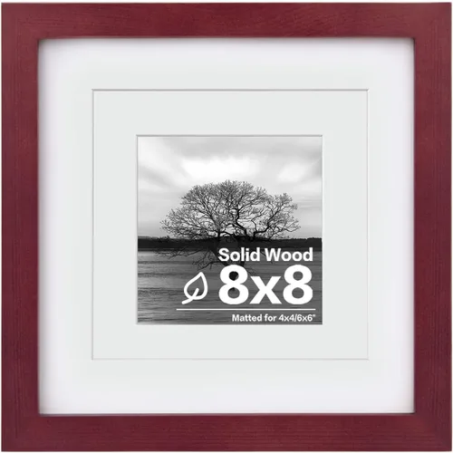 Vista 11 de Egofine - Marco de fotos de 8 x 8 pulgadas hecho de madera maciza con plexiglás, para fotos de 4 x 4/6 x 6 pulgadas con paspartú o de 8 x 8 pulgadas