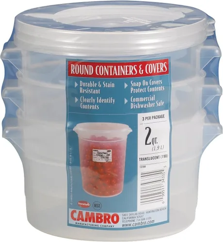 Vista 5 de Cambro Recipiente redondo de almacenamiento de alimentos de 1 cuarto de galón con tapa, juego de 3