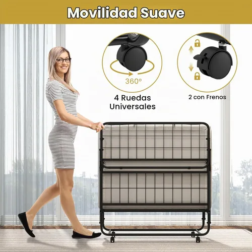 Vista 8 de Giantex Cama plegable individual con colchón, cama portátil enrollable con marco de metal resistente, cama plegable que ahorra espacio con colchón