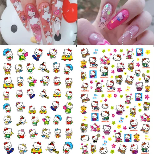 Vista 3 de 6 hojas de calcomanías de arte de uñas, autoadhesivas, suministros de arte de uñas, calcomanías kawaii para uñas, diseños de uñas de gato, dijes