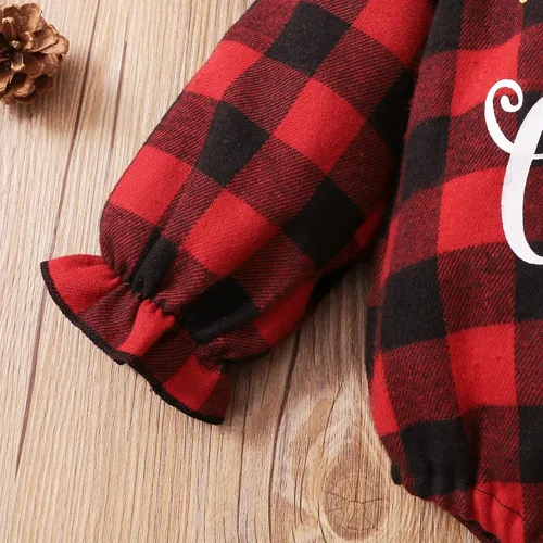 Vista 5 de Baby Girls Christmas Dress with Bow Headband Red Plaid Dress Long Sleeve Tulle Tutu Princess Party Dress Winter Clothes