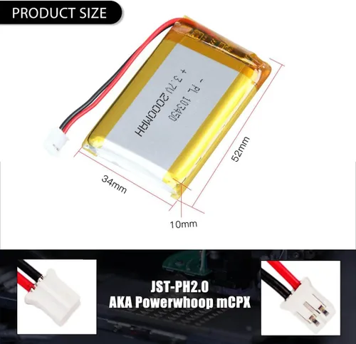 Vista 2 de 3.7V 2000mAh Batería 103450 Li-ion Li-ion recargable Li-ion Li-Po Batería con 2P PH 0.079 in Pitch Connector