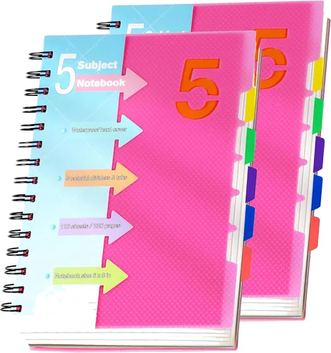 Vista 18 de CAGIE Cuaderno de 5 materias 8.5 x 11, cuadernos en espiral A4 con rayas universitarias, cuaderno en espiral con divisores y pestañas, 220 páginas