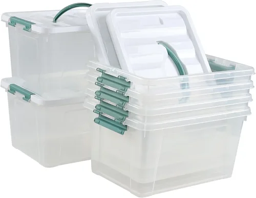 Vista 9 de Paquete de 6 cajas de almacenamiento de plástico de 20 L, caja de almacenamiento transparente con tapas