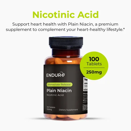 Vista 9 de ENDUR Niacina simple 250 mg, liberación inmediata, ácido nicotínico, 100