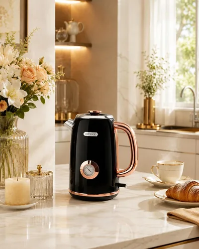 Vista 7 de INFOOD Hervidor eléctrico retro de 1.7 l/57 onzas con termómetro – Hervidor de té de agua caliente de acero inoxidable de 1500 W de ebullición