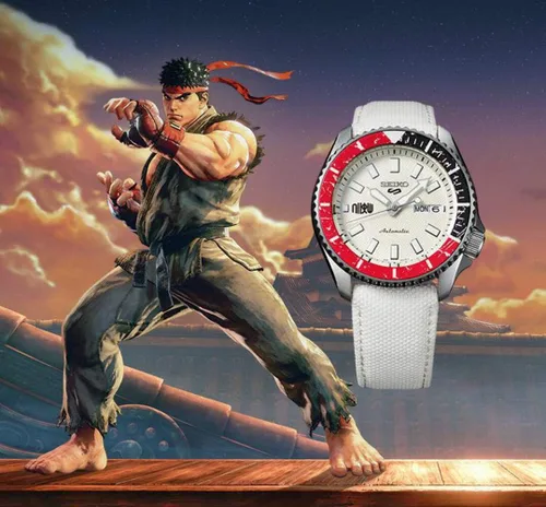 Vista 4 de Nuevo SEIKO 5 Sports Street Fighter V Edición Limitada SRPF19K1 ((RYU)), Blanco, Reloj deportivo