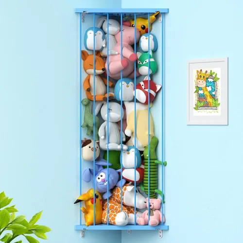Vista 15 de Organizador de juguetes de almacenamiento de animales de peluche (patentado) – Soporte grande de esquina para animales de peluche de longitud Beige