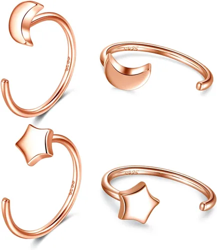 Vista 42 de CHIC & ARTSY Aretes de medio aro de plata de ley 925 para mujer, juego de aros pequeños con barra de bola, estrella, luna y perla, ligeros, ajuste