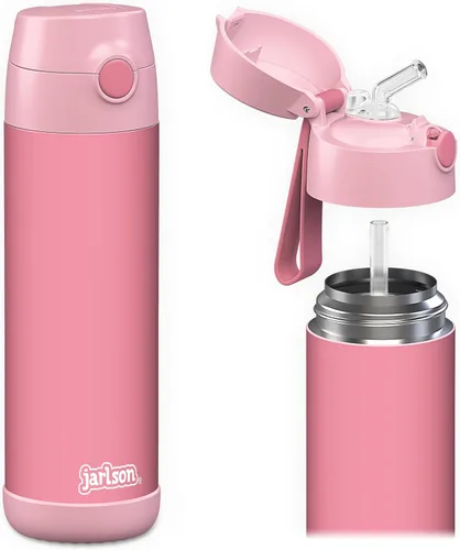Vista 25 de Jarlson® CHARLI - Botella de agua para niños [12 onzas], botella térmica de acero inoxidable con pajilla, botella de agua aislada a prueba