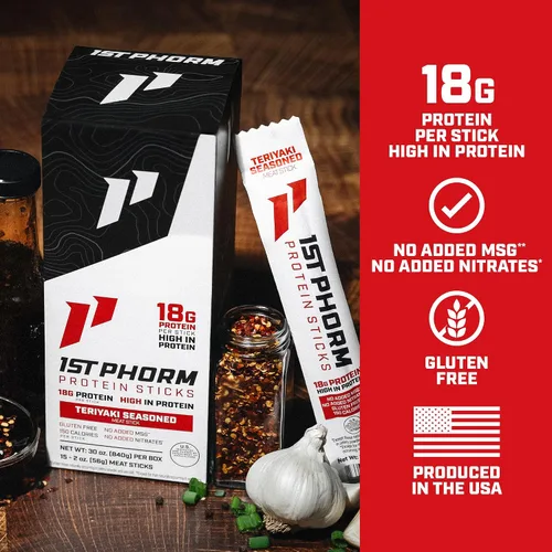 Vista 3 de 1st Phorm Palitos de proteína, Teriyaki sazonado, 0.63 oz de proteína, 15