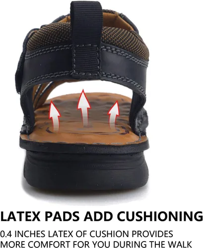 Vista 5 de VOCECO - Sandalias de cuero para hombre con puntera abierta, ajustables, ligeras, para playa y verano