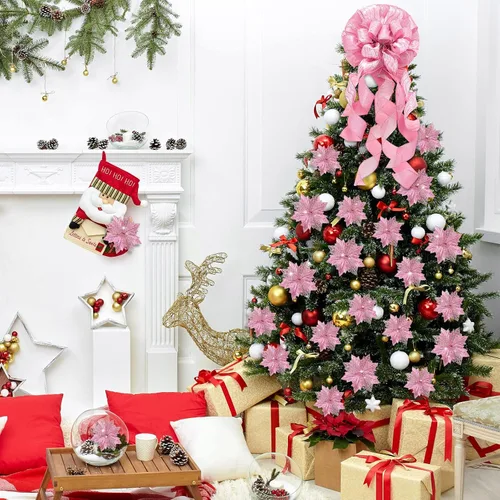 Vista 5 de Syhood Decoración para árbol de Navidad de 34 x 12 pulgadas, adornos grandes para árbol de Navidad y 24 flores de árbol de Navidad para decoración