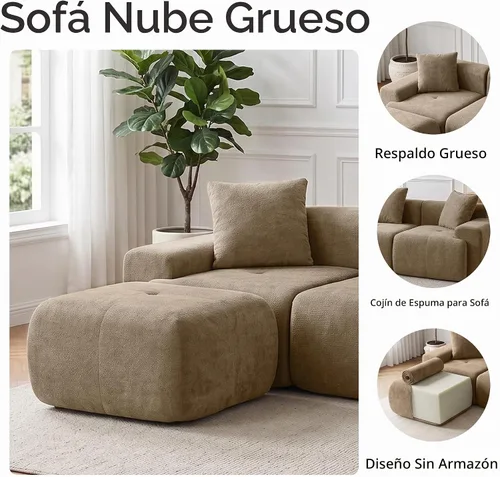 Vista 4 de HIPIHOM 105" sofá seccional modular en forma de L, sofá de tela con otomano