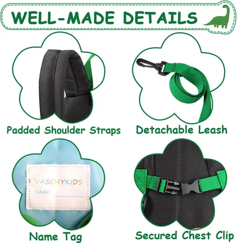Vista 4 de VASCHY Mini mochila para niños pequeños con correa, mochila pequeña ultraligera para guardería
