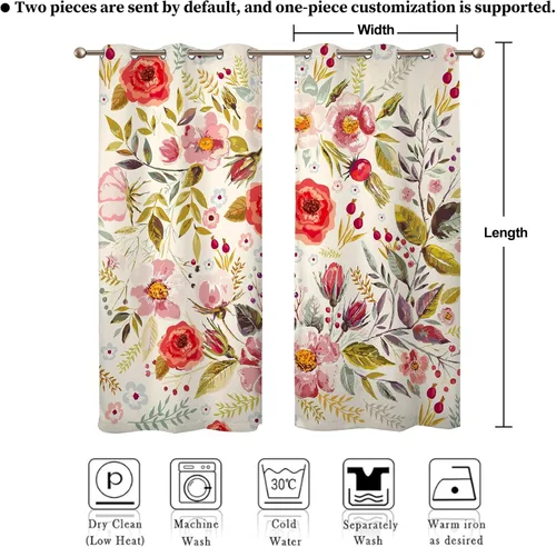 Vista 8 de Renaiss Cortinas opacas botánicas florales para ventana de dormitorio, con ojales, aislamiento térmico, para cocina, juego de 2 paneles de 29