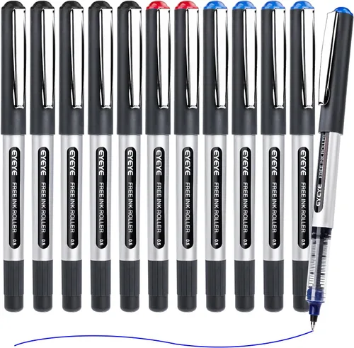 Vista 2 de EYEYE Paquete de 12 bolígrafos Rollerball de 0.5mm, 3 colores, punta extra fina, secado rápido, bolígrafos de tinta líquida de punta fina