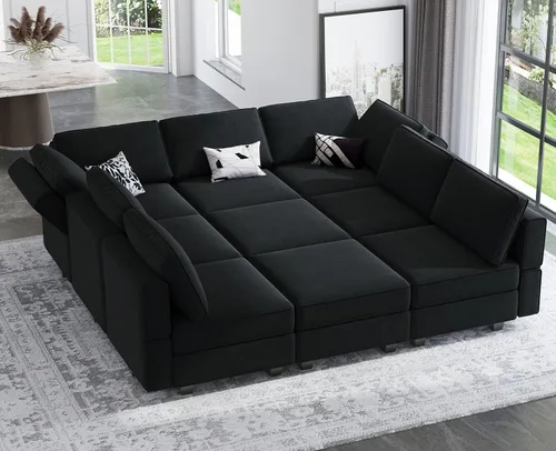 Vista 16 de Belffin Sofá Seccional Modular de Terciopelo con Chaise Lounge Sofá Cama Seccional con Chaise de Almacenamiento Sofás Cama Sofá para Sala de Estar