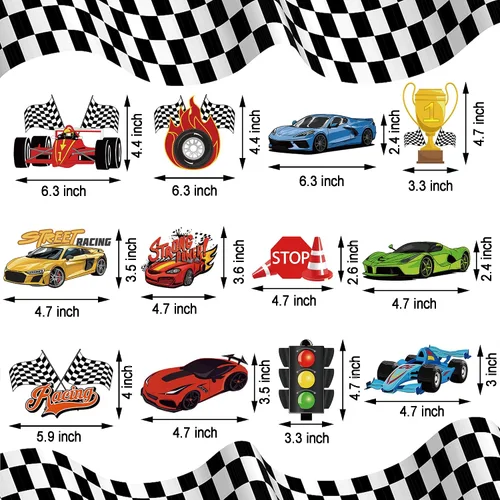 Vista 3 de Decoraciones de fiesta de autos de carreras, carteles de feliz cumpleaños, remolinos colgantes con temática de panal de abejas para autos
