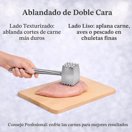 Vista 2 de HIC Kitchen Herramienta de preparación de marinado de mazo de carne pesada, doble cara, aluminio, para aplanar chuletas, ablandar la carne