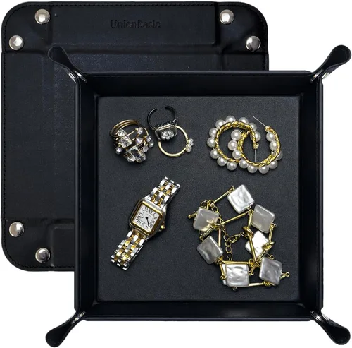 Vista 32 de UnionBasic Bandeja pequeña de valet, bandeja de joyería para anillos, relojes, aretes, organizador de entrada para monedas y llaves, soporte