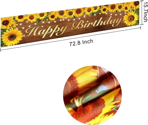 Vista 2 de Cartel y cartel de cumpleaños de girasol, decoraciones de fiesta para mujeres y niñas, tema de feliz cumpleaños, fondo de fotos para interiores