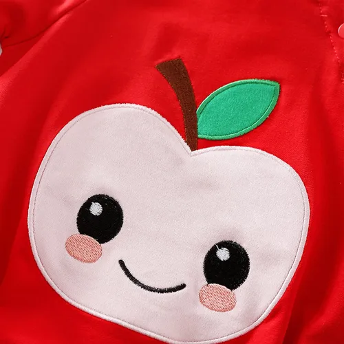 Vista 4 de Bebé recién nacido Niñas Algodón Manga Larga Triángulo Mono Dibujos Animados Apple Imprimir Peleles Trajes Infantiles Botones Mamel