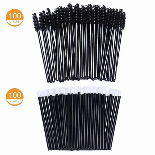 Vista 5 de Tbestmax 200 carretes desechables para rímel y cepillos de labios, aplicador de brillo de labios para extensiones de pestañas de cejas, kits de Negro