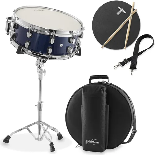 Vista 10 de Set de batería Ashthorpe con parche Remo (negro) - Kit para principiantes con soporte, bolsa acolchada, almohadilla de práctica, correa