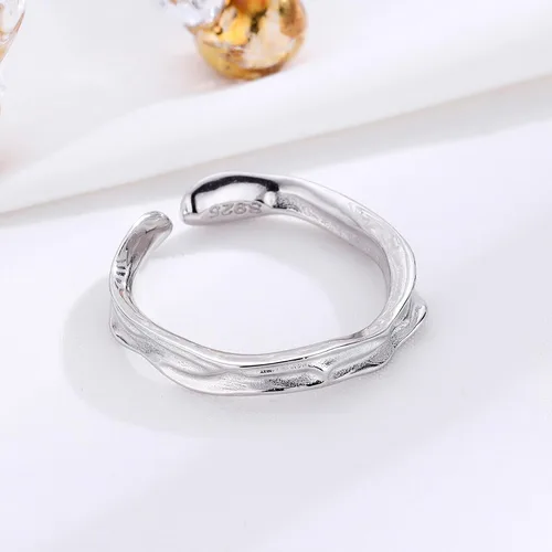 Vista 24 de Anillo de plata de ley 925, minimalista, ajustable, hecho a mano, para mujeres y niñas