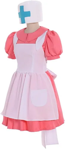Vista 2 de Disfraz de enfermera Joy para cosplay, vestido rosa con sombrero