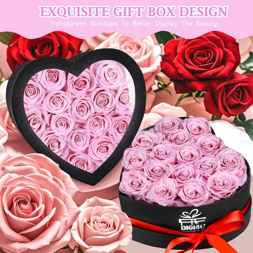 Vista 2 de Caja extra grande con forma de corazón de 16 rosas preservadas para siempre, con collar, regalos para el día de San Valentín para ella, novia