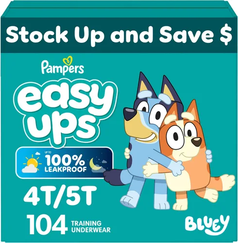 Vista 24 de Easy Ups - Pantalones de entrenamiento para niñas y niños, talla 4 (2T3T), 25 unidades, ropa interior de entrenamiento absorbente Bluey, hasta un