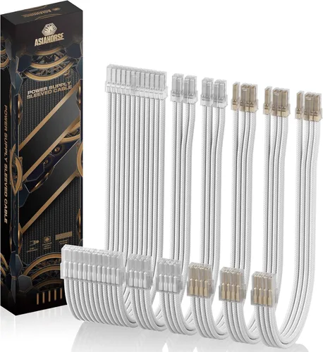 Vista 12 de Asiahorse Cable con funda de fuente de alimentación para cable de extensión de fuente de alimentación, kit de cable de extensión 1x24-PIN/2x8-PORT