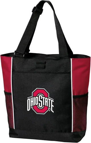 Vista 4 de Broad Bay Official Ohio State Tote Bag Zippered Travel Carryall Buckeyes Logo, 600D Polyester Canvas, Adjustable Web Handles, Front Pocket, Side