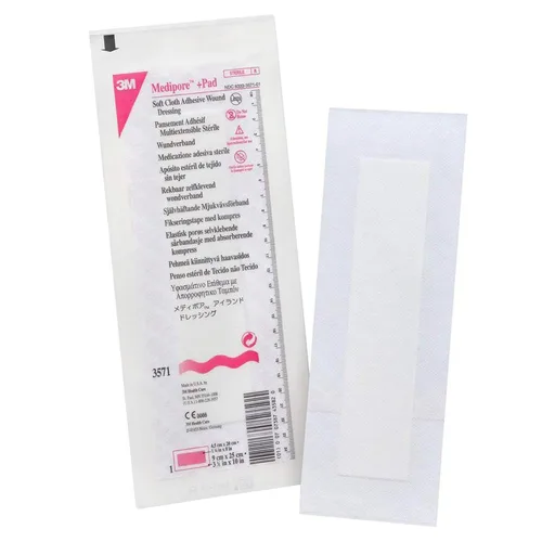 Vista 2 de 3M Medipore +Pad - Apósito adhesivo para heridas de tela suave, estéril, blanco, 3 1/2 x 10 pulgadas, 1 unidad, 100 paquetes, 100 en total