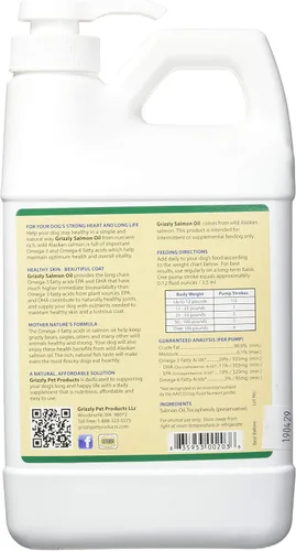 Vista 2 de Grizzly Salmon Plus Omega - Suplemento alimenticio para perros y gatos (varios tamaños) - Omega 3-6-9 de origen silvestre, aceite de salmón salvaje
