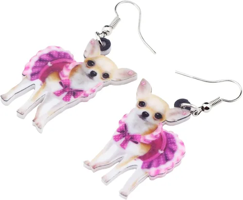 Vista 3 de NEWEI Aretes colgantes de acrílico para perros de Chihuahua Dulce Chihuahua, para mujeres, niños, cachorros, animales, joyería de regalo