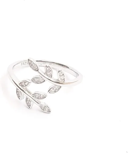 Vista 3 de Sterling Silver 925 Clear CZ Ring Leaf Laurel Nature Branch Adjustable Band Tiny Diamonds