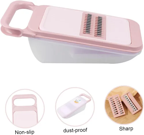 Vista 5 de SHOWERORO Rallador grueso multifunción con caja, rallador de zanahoria de mano y triturador de verduras para cocina para cepillado de frutas