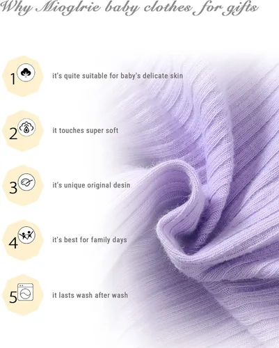 Vista 5 de Mioglrie Conjunto de ropa para bebé recién nacida, conjunto de pantalones cortos, lindos trajes de verano para bebés, ropa de bebé de algodón