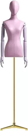 Vista 11 de Maniquí de forma de vestido femenino, torso de maniquí de cuerpo de poliuretano con soporte de metal ajustable en altura, brazos de madera, cuerpo