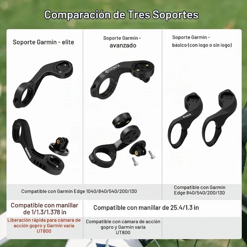 Vista 2 de Thinvik Soporte frontal para computadora de bicicleta Garmin Edge1040/1030/840/830/540/530/130 GPS compatible con manillar de 31.8/1.000 in