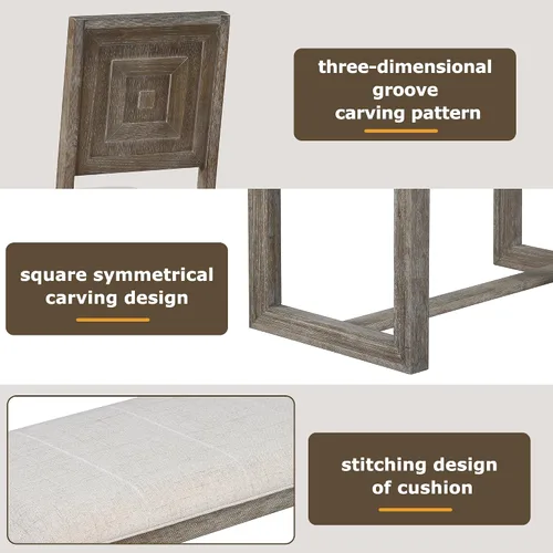 Vista 6 de Merax Juego de sillas de comedor de 6 piezas, mesa rectangular de madera de caucho retro con base de caballete diseñada y 4 sillas tapizadas y 1 Gris